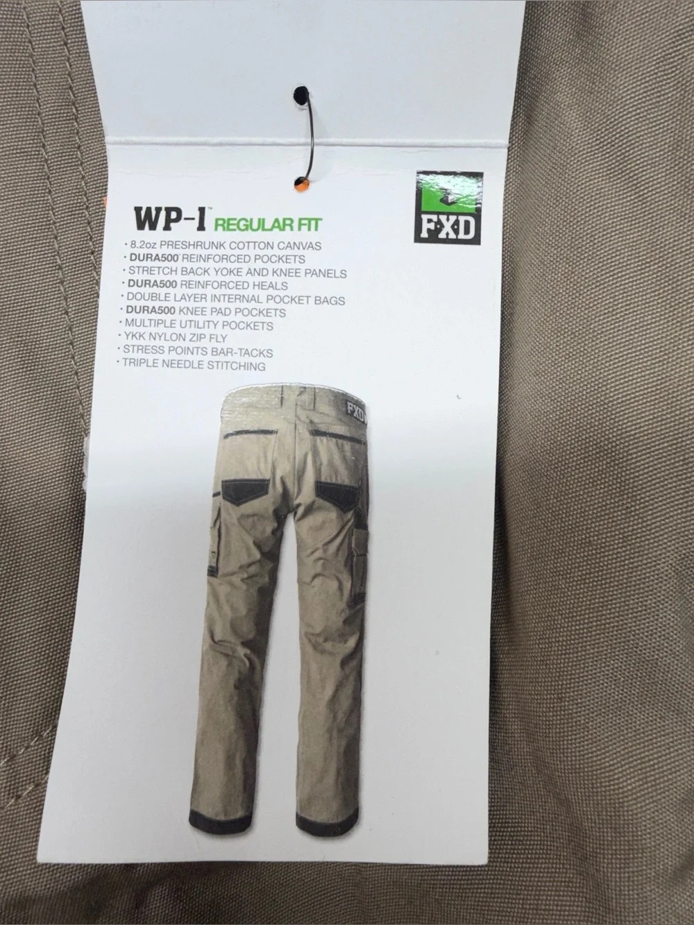 NWT FXD WP-1 Regular Fit Canvas Work Pants Size 30 Khaki DURA500 Utility Pockets - Picture 4 of 9